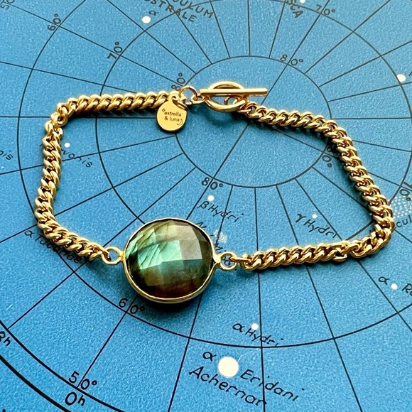 Labradorite Gemstone Gold Chain 22K Gold Bracelet - Picture 1 of 6